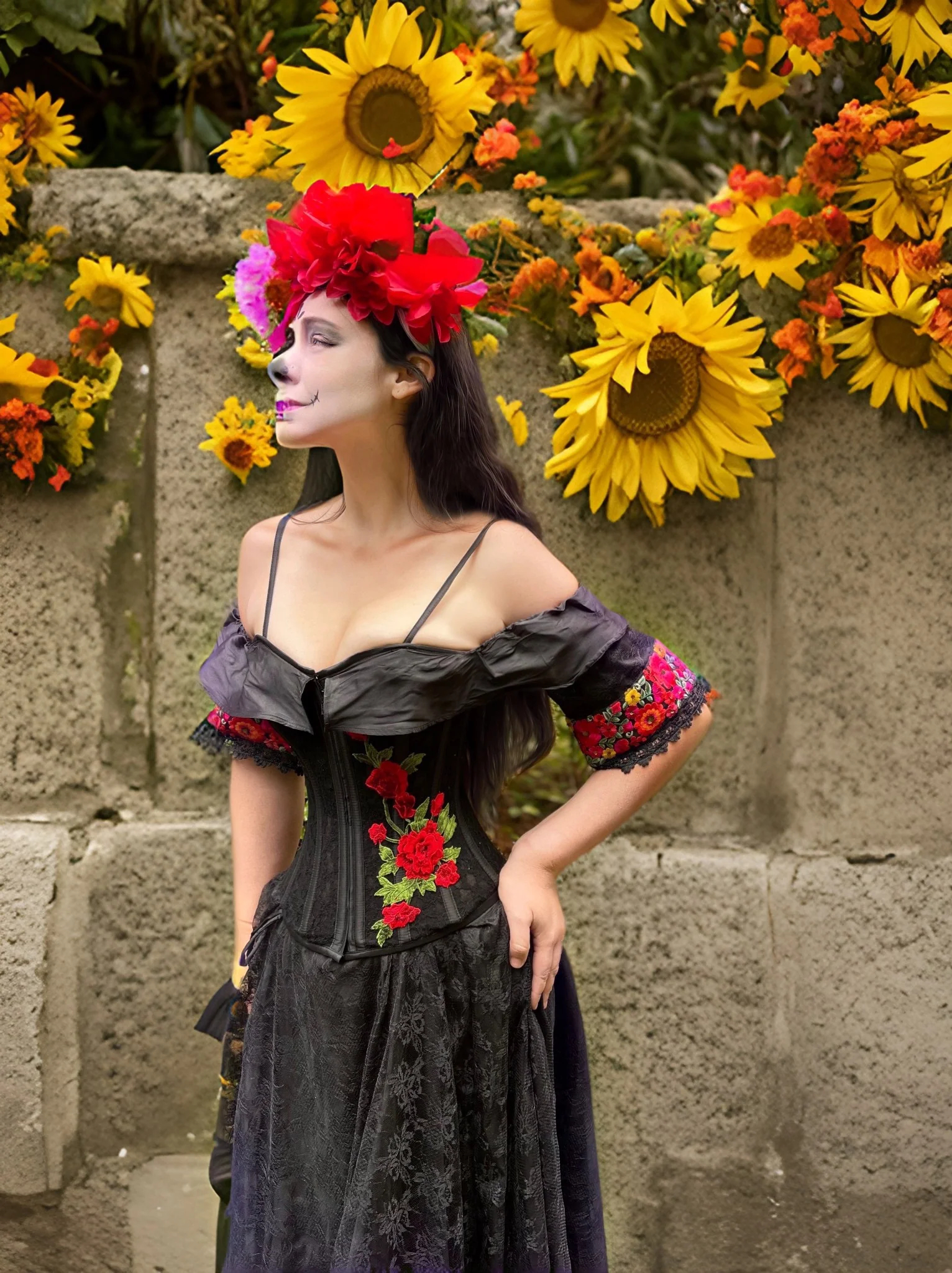 La Catrina - Embroidered Armlets To Wear With Our La Catrina Stays Corset Costume. ~ Dia De Los Muertos ~ Day Of The Dead - Reminisce Brand - Image 2