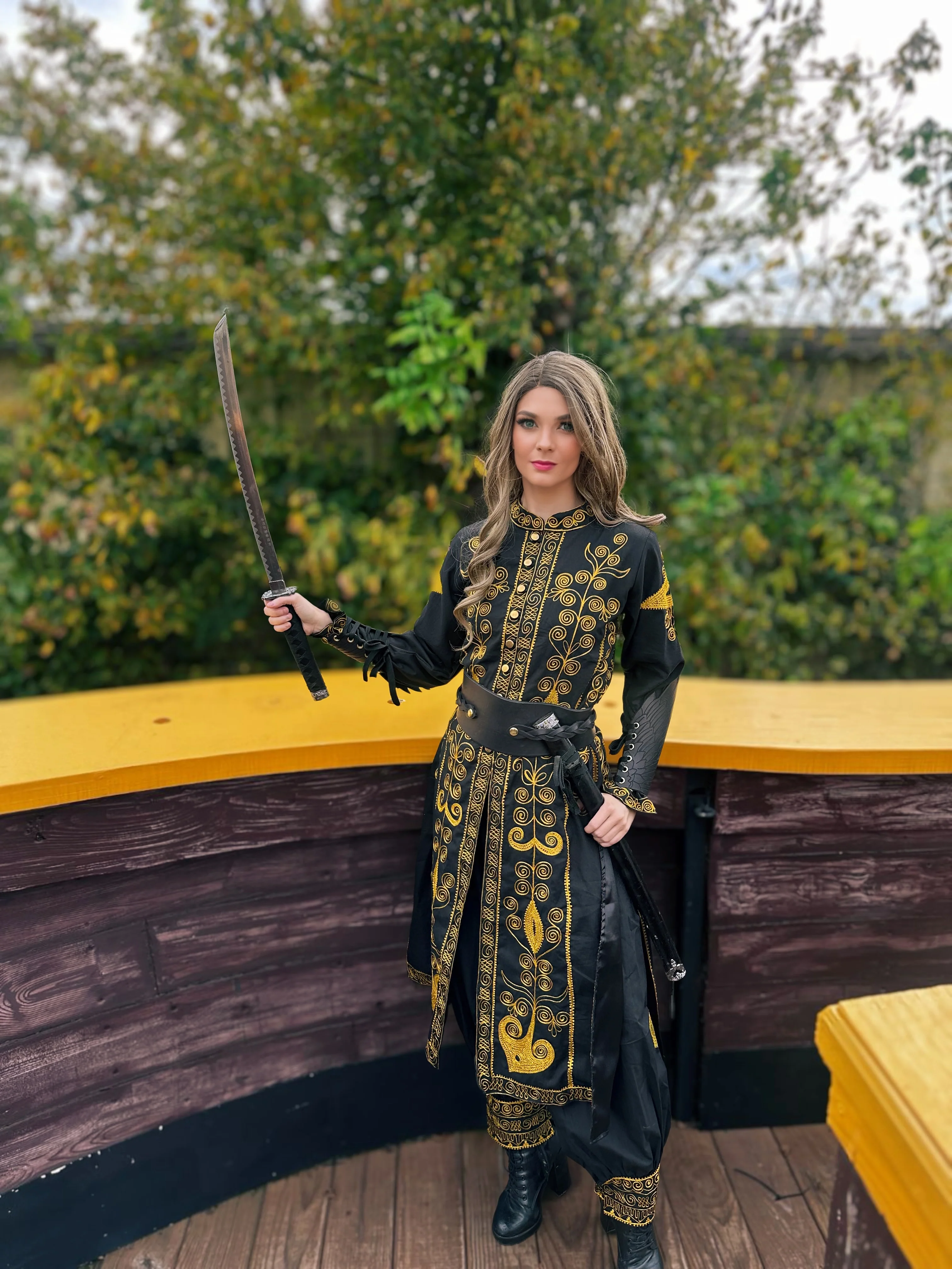 Renaissance Faire 100% Cotton Elizabeth Swann Cosplay Fantasy Pirate Buccaneer Embroidered Costume: Coat and Pantaloons. Reminisce Brand - Image 2