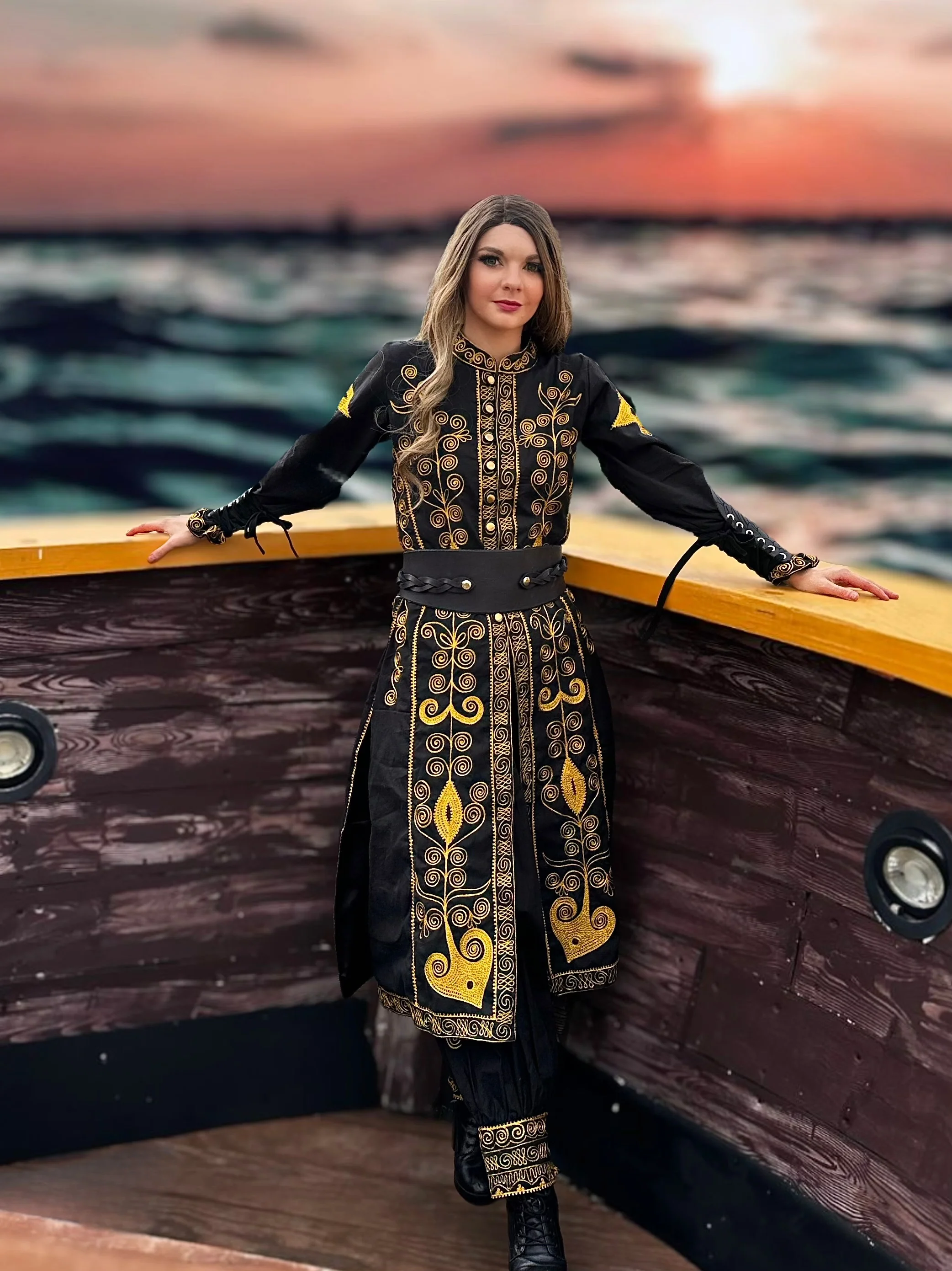 Renaissance Faire 100% Cotton Elizabeth Swann Cosplay Fantasy Pirate Buccaneer Embroidered Costume: Coat and Pantaloons. Reminisce Brand - Image 5