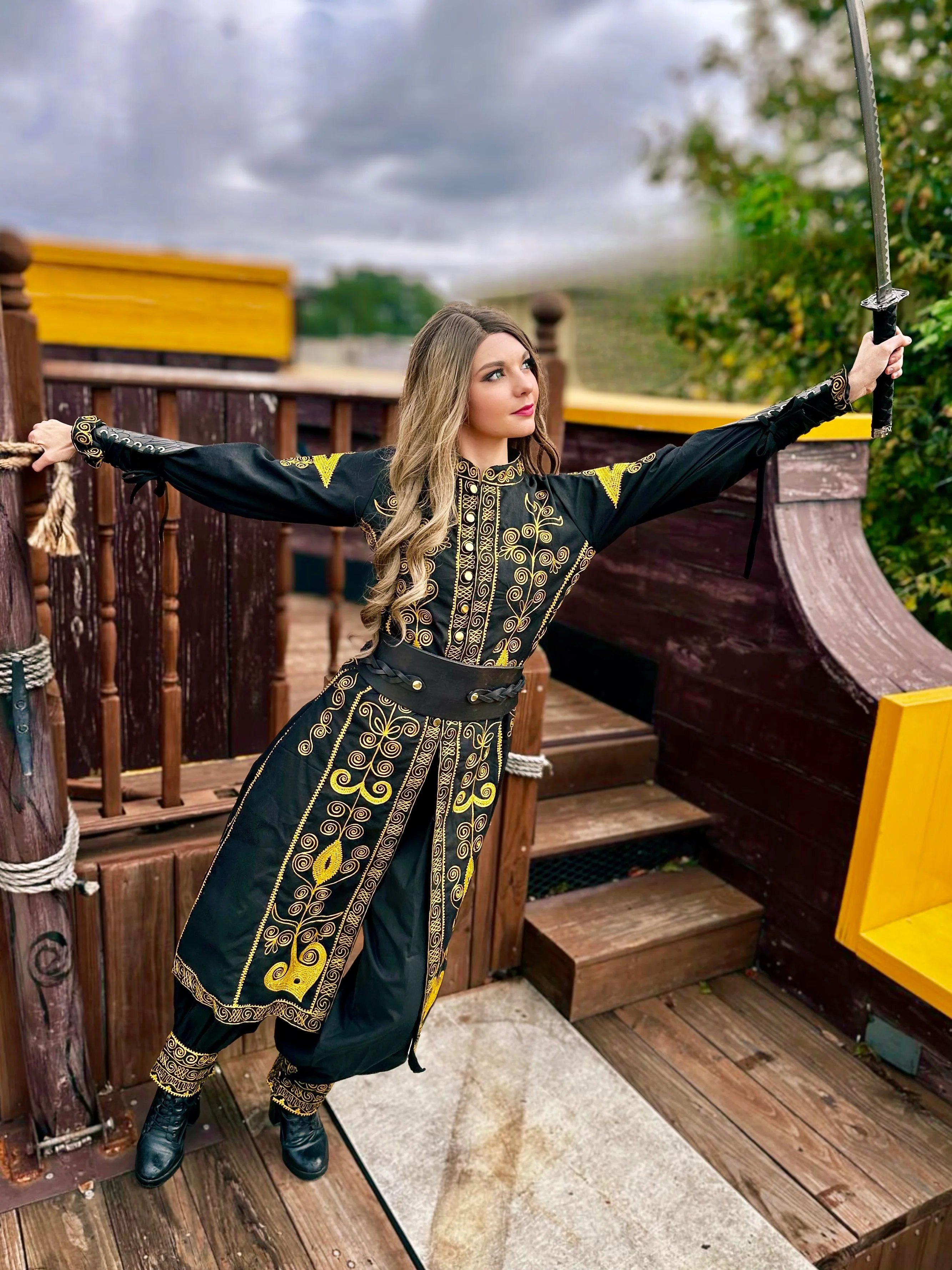 Renaissance Faire 100% Cotton Elizabeth Swann Cosplay Fantasy Pirate Buccaneer Embroidered Costume: Coat and Pantaloons. Reminisce Brand - Image 6