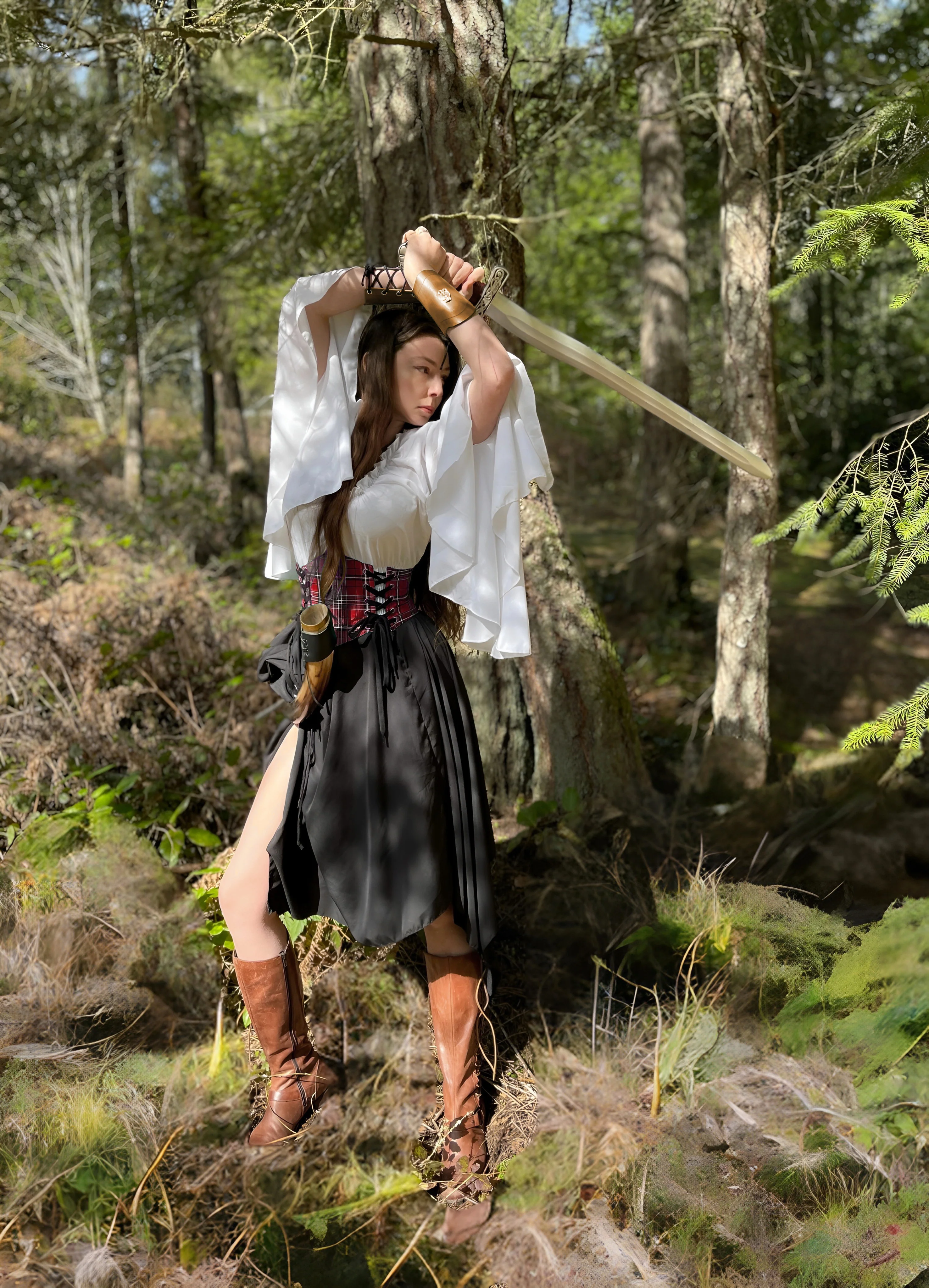 Women’s Warrior Scottish Renaissance Faire Costume 3-Piece Dress includes Cincher Sgàthach “the Shadowy One” Cosplay Reminisce Brand - Image 6