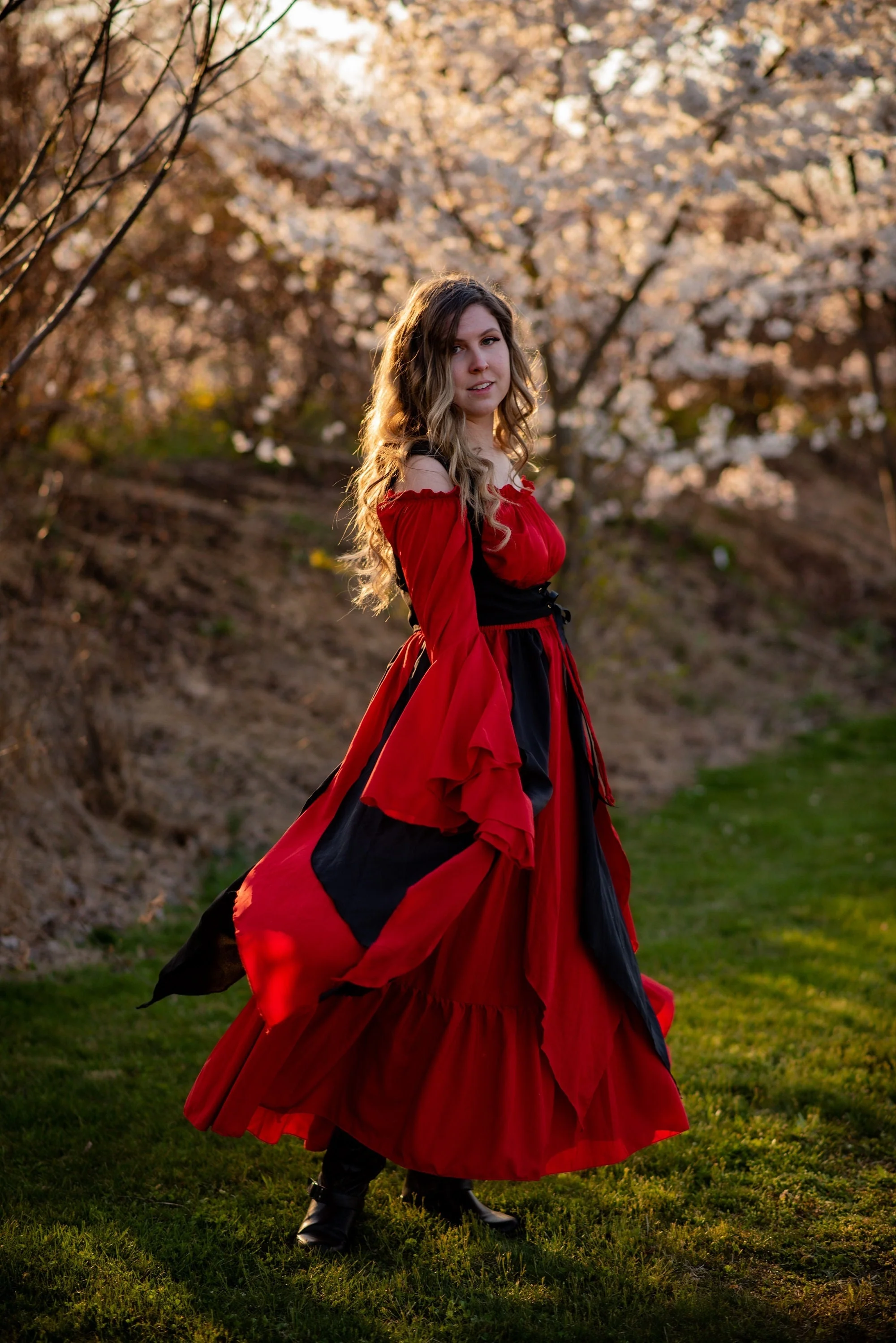 The Renaissance Tzigane Fire Fairy Red and Black Alternating Petal Skirt - Image 4