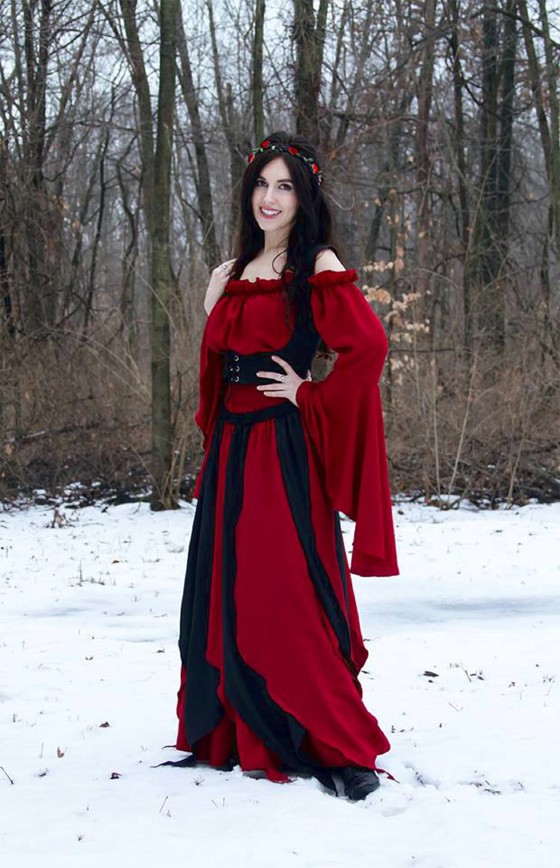The Renaissance Tzigane Fire Fairy Red and Black Alternating Petal Skirt - Image 6