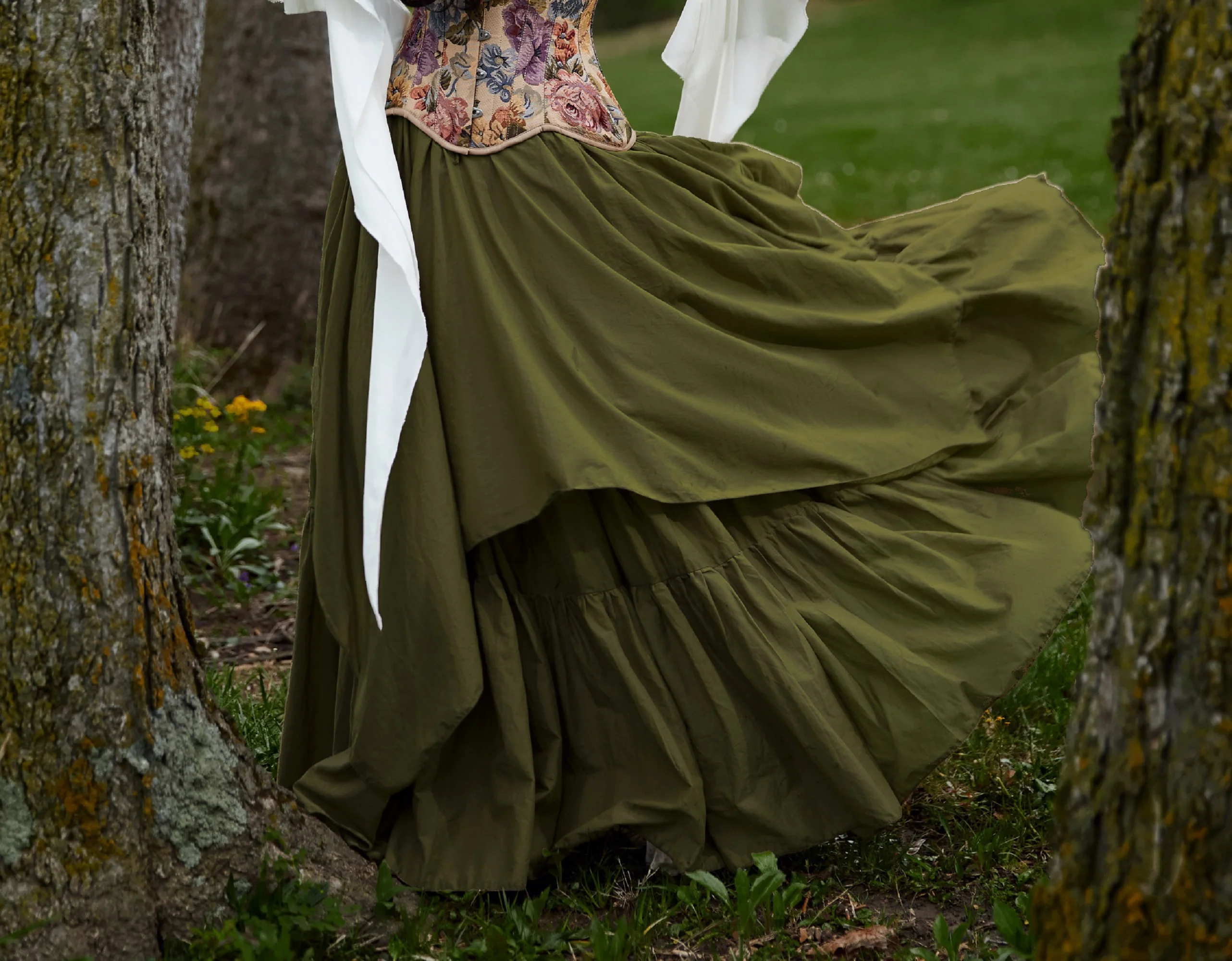 Women Renaissance Olive 2 Skirts Set - Ren Fair Medieval Fantasy Cosplay - Drawstring Waist- The Forest Fairy Reminisce Brand - Image 2